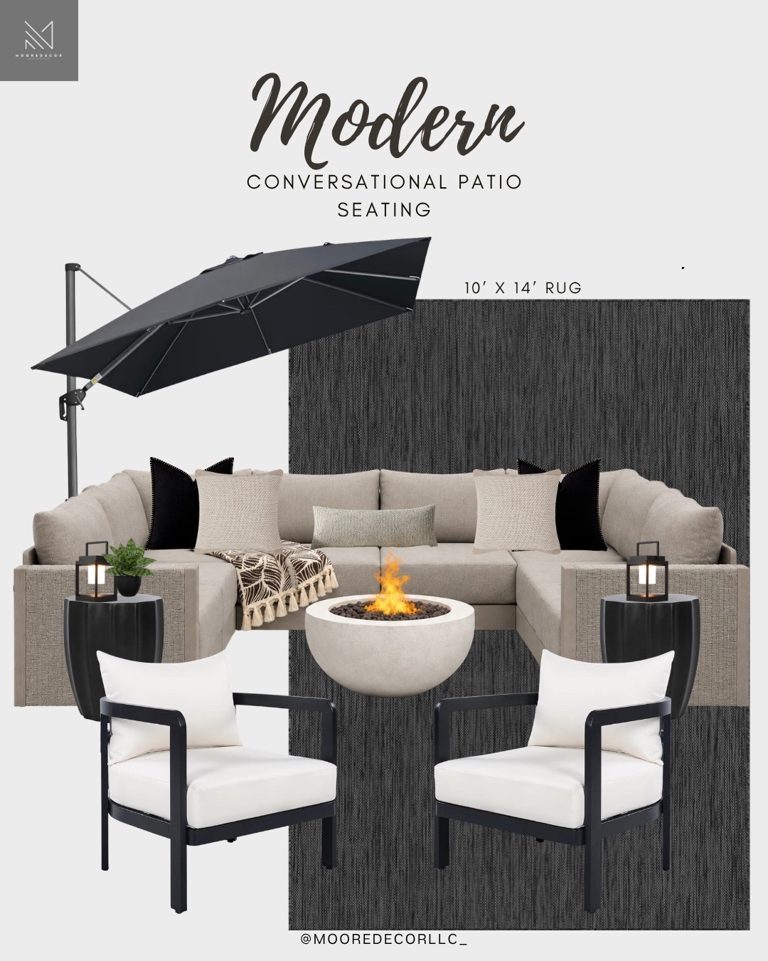 A cozy yet elevated outdoor setup designed for effortless entertaining. This modern patio concept layers soft neutral textures, bold black accents, and a statement fire pit to create the perfect space for relaxing evenings outdoors.

#LTKHome