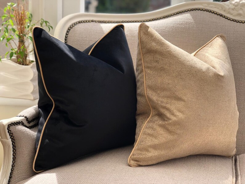 Neutral Velvet Cushion Cover With Piped Edge  Custom  | Etsy | Etsy (US)