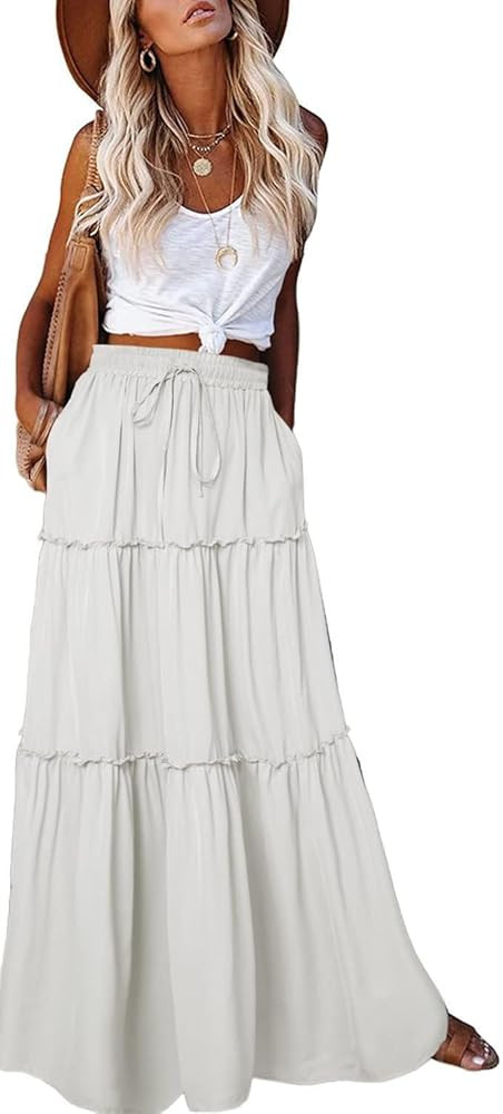 EARKOHA Womens Casual High Waist Tie Paisley Print Long Maxi Skirt with Pockets | Amazon (US)