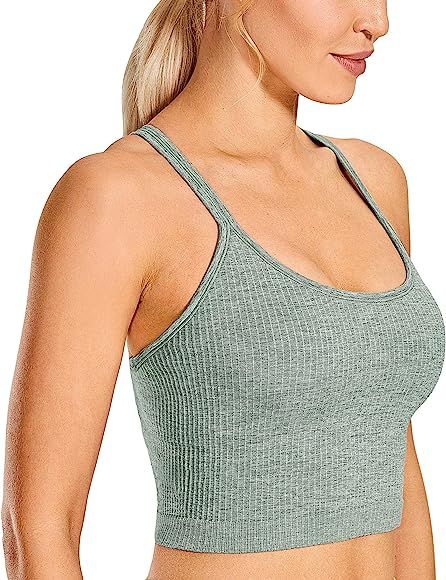 CRZ YOGA Women's Longline Sports Bra Padded Wireless Racerback Yoga Bras Crop Tank Tops | Amazon (US)