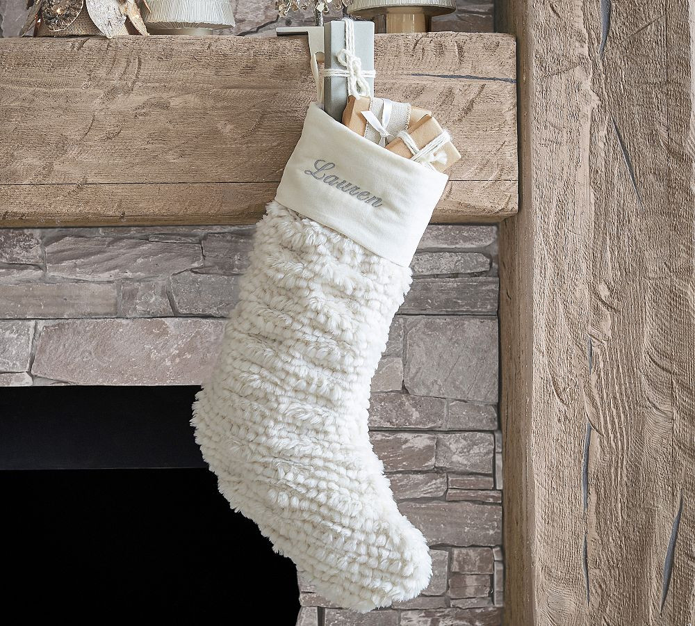 Ivory Honeycomb Faux Fur Stocking | Pottery Barn (US)