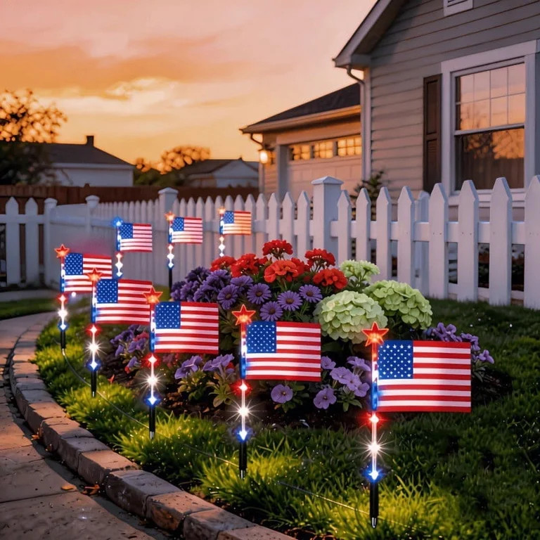 8 Pack Solar American Flag Lights Outdoor,4th of July Decorations Outdoor,Waterproof Solar Flag P... | Walmart (US)