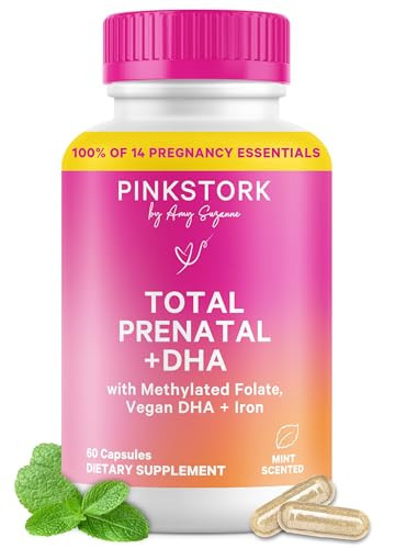 Pink Stork Total Prenatal Vitamins for Women | DHA, Folate, Iron, Choline, & Vitamin B12 | Preconception Nutrition | Prenatals for Women, Pregnancy Essentials | Doctor Formulated, 60 Count, Mint | Amazon (US)