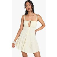 boohoo Women's Cotton Milkmaid Mini Dress in Lemon | Size: 12 | Denim/Cotton | boohoo (US & Canada)