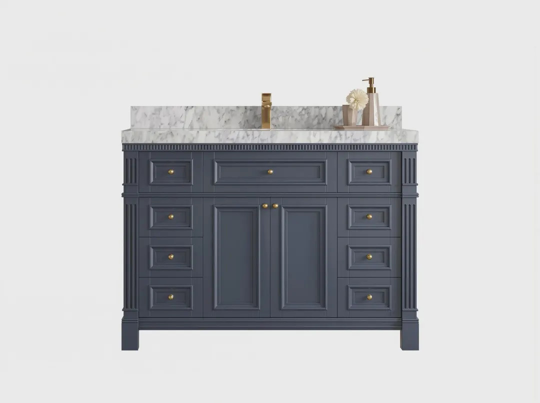 Paris 48 in W x 22 in D Free Standing Single Sink Bathroom Vanity in Hale Navy Blue with Quartz o... | Etsy (Global)