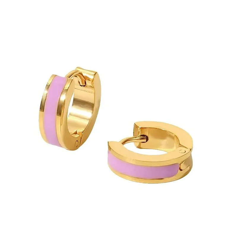 PAURO Women's Stainless Steel Minimalist Gold Plated Hoop Earrings Enamel Huggie Earrings Pink | Walmart (US)