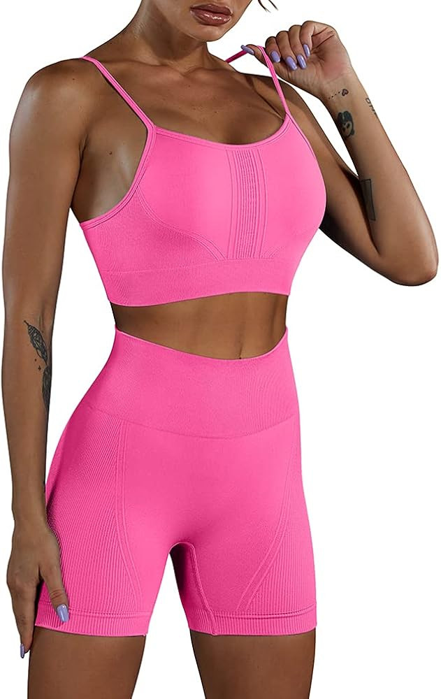 HYZ Women's Yoga Outfit Seamless 2 Piece Workout High Waist Legging Sports Bra Sets | Amazon (US)
