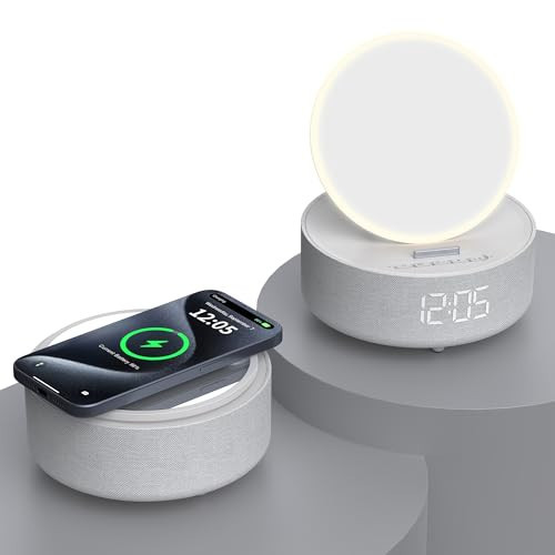 Bluetooth Speaker with LED Light Makeup Mirror, Wireless Charging Station for iPhone/Samsung, Stylish Multifunctional Automatic Clock Bedside Lamp Ideal for Home, Bedroom, Office & Gift | Amazon (US)