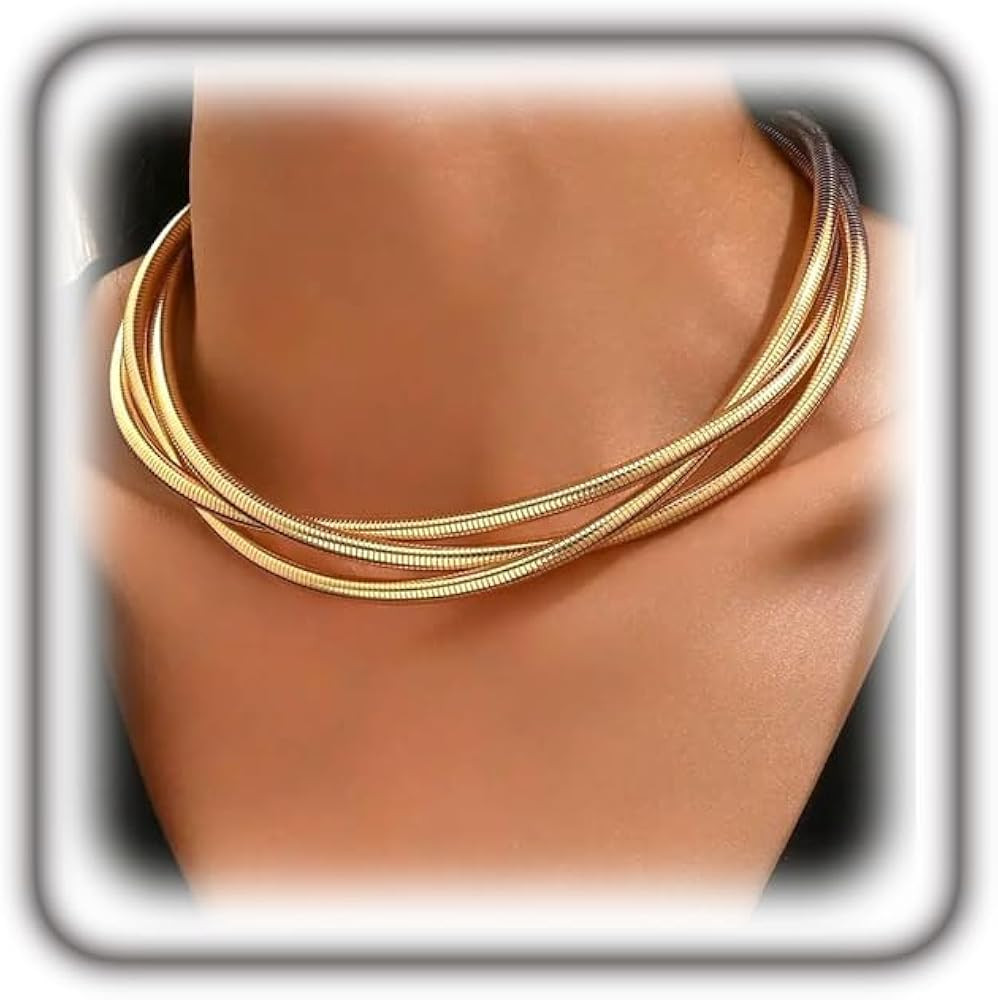 Chunky Gold Statement Choker Neckalce for Women Layered Snakebone Chain Collar Necklace Twist Wra... | Amazon (US)