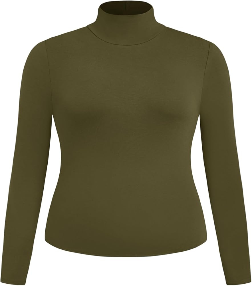 CIDER Women's Plus Size Mock Turtleneck Tops Long Sleeve Slim Fit Curve Fall Essentials T Shirts | Amazon (US)