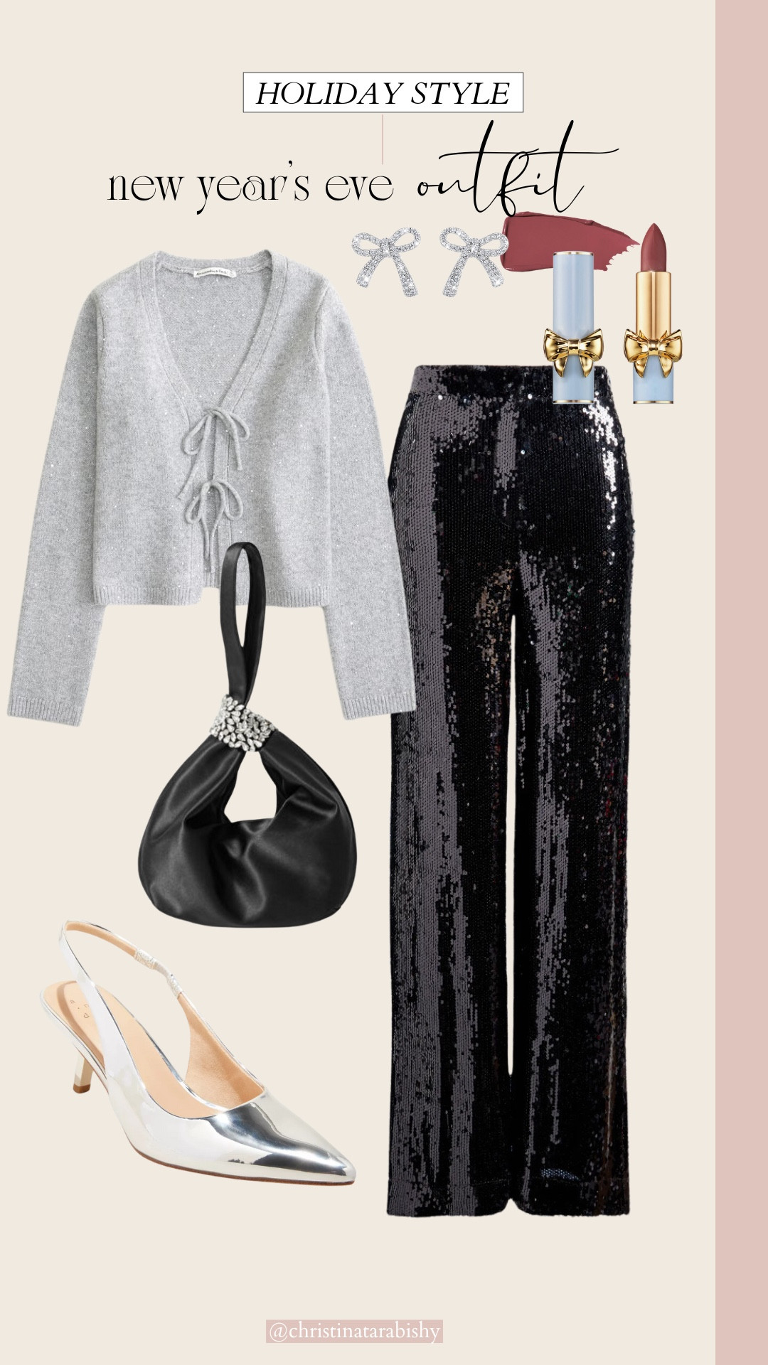 New Year’s Eve outfit idea. Sparkle cardigan, sequin pants and silver and black accessories! 

#LTKHoliday #LTKSeasonal #LTKParties