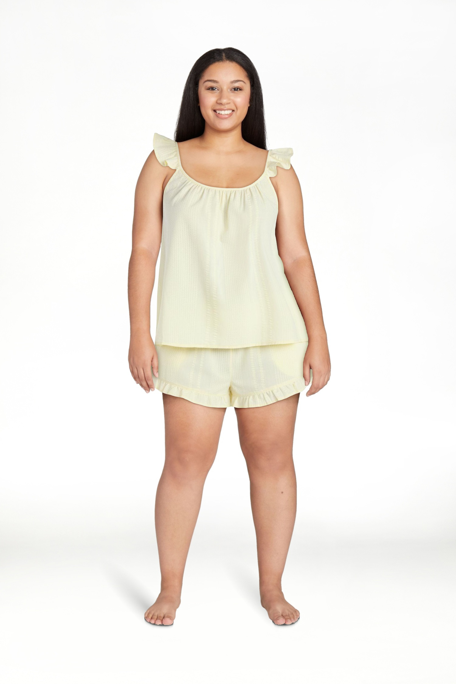 Joyspun Women's Seersucker Sleep Cami and Shorts Set with Ruffle, 2-Piece, Sizes XS-3X | Walmart (US)