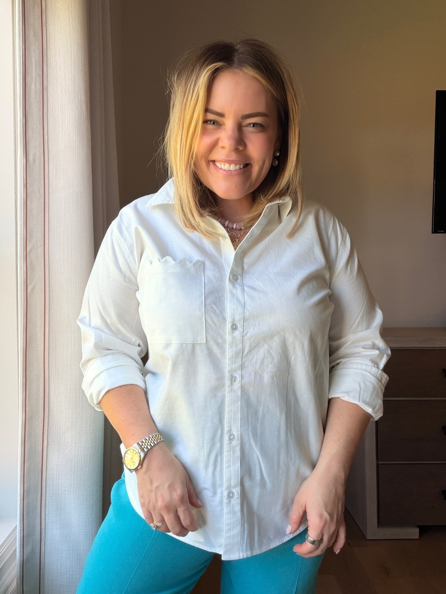 The scalloped detail on the pocket is the cutest little touch! It adds such a feminine feel to this classic button-down from Crown & Ivy at Belk. So cute for dressing up your everyday look!

#LTKgrwm #LTKootd #LTKmomlife