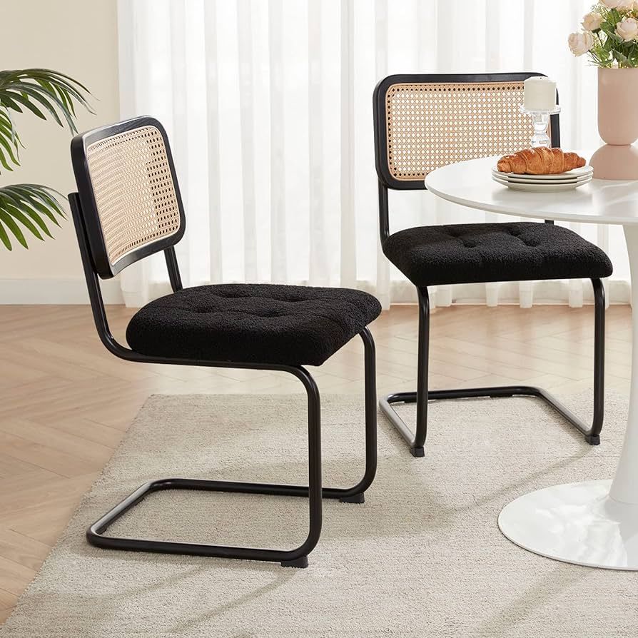 Farini Kitchen Dining Chairs Set of 2,Mid-Century Modern Chair Armless Mesh Backrest Cane Rattan ... | Amazon (US)