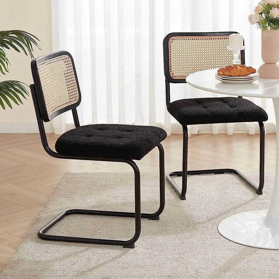 Farini Kitchen Dining Chairs Set of 2,Mid-Century Modern Chair Armless Mesh Backrest Cane Rattan ... | Amazon (US)