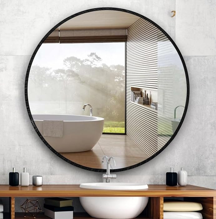 Itrue 30 Inch Round Wall Mirror, Brushed Black Metal Frame Circle Bathroom Vanity Mirror, Silver-... | Amazon (US)