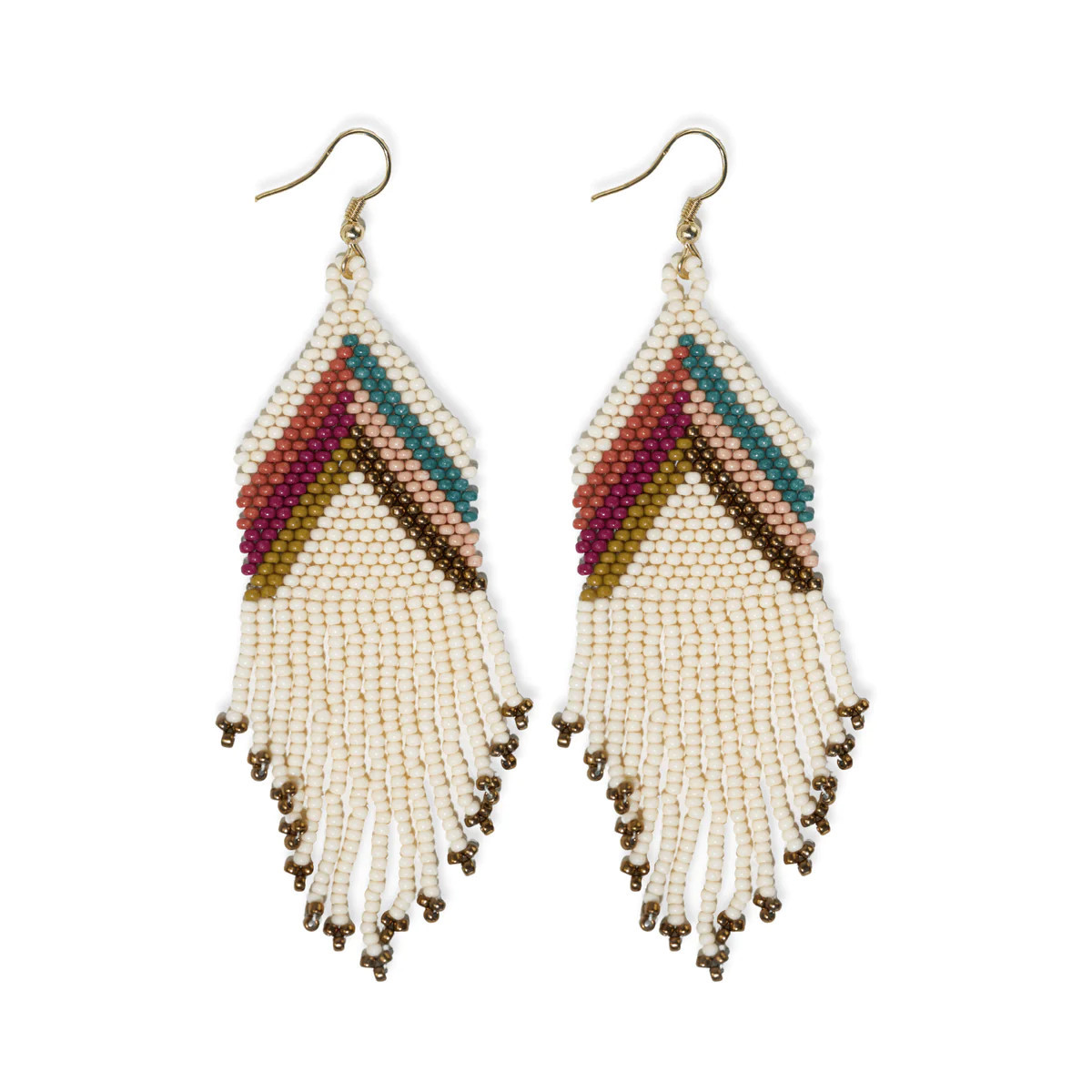 Elise Chevron Beaded Fringe Earrings Muted Rainbow | INK+ALLOY