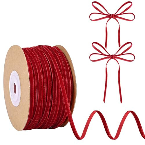 BVIEAKD Red Velvet Ribbon 1/8 inch Velvet Ribbon for Gift Wrapping Christmas Tree Wreath Decorations Bow Headbands Bouquets-50 Yards. | Amazon (US)