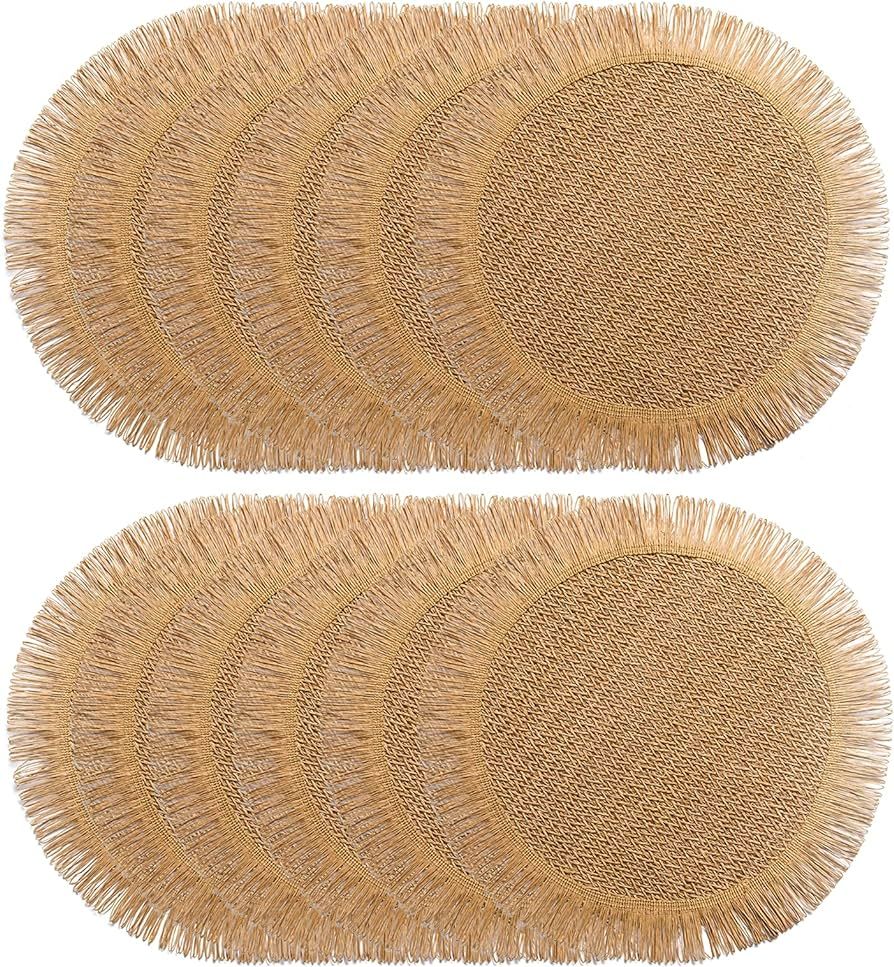 FunWheat Paper Round Placemats Set of 12 for Dining Tables 15 Inch Heat Resistant Table Mats Hand... | Amazon (US)