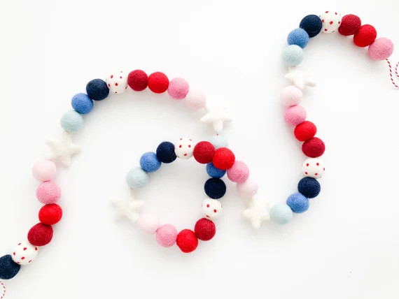 Patriotic Stars Felt Ball Garland, Bunting, Banner - READY TO SHIP! | Etsy (US)