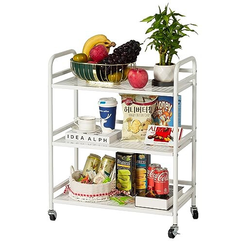 DCLRN 3 Tier Rolling Cart-Rolling Cart with 2 Lockable Wheels,Trolley Cart with Wheels for Versatile Storage and Easy Mobility-Perfect for Home,Office,or Classroom Use,23.6" Dx11.8 Wx29.5 H(White) | Amazon (US)