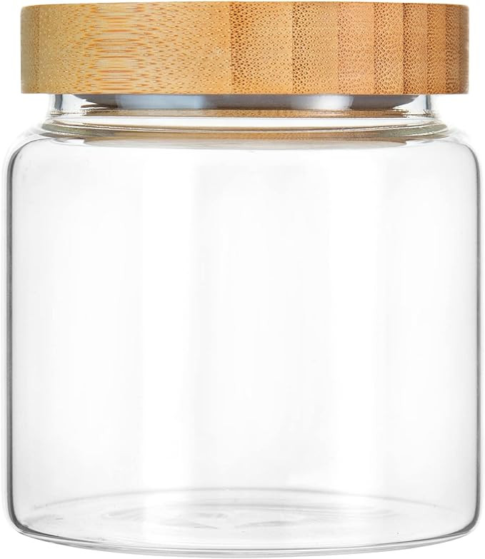 480 ml / 16 oz clear cute glass storage canister holder with airtight bamboo lid, modern decorati... | Amazon (US)