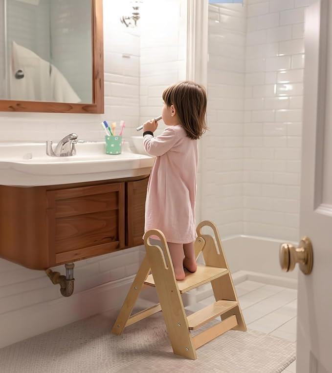 Wooden Step Stool for Toilet, 2-Step Toddler Stool with Handles, Foldable Kids Step Stool for Pot... | Amazon (US)