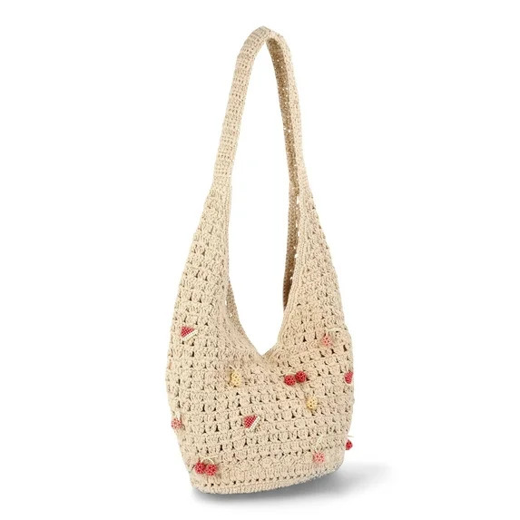 No Boundaries Festival Crochet Hobo Bag, Natural Beaded Fruit, Women's | Walmart (US)