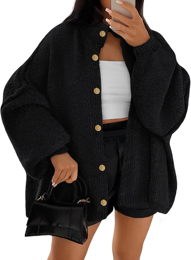 LILLUSORY Womens Oversized Chunky Knit Cardigan Sweaters Long Lantern Sleeve Button Down Cozy Tre... | Amazon (US)