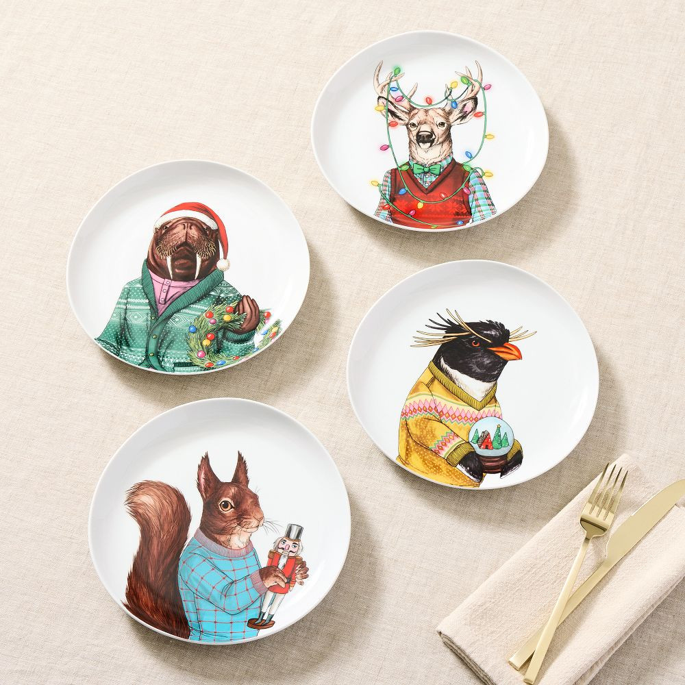 Dapper Animal Christmas Salad Plates | West Elm (US)
