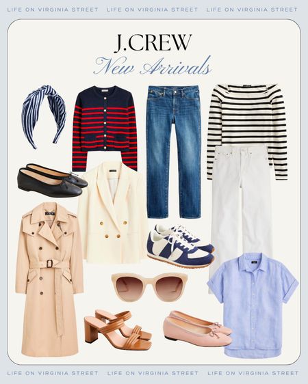 The cutest new outfit arrivals from J Crew! Includes a striped sweater cardigan, linen button up, striped ballet top, straight jeans, wide leg white jeans, trench coat, sneakers, ballet flats, striped headband, sunglasses and more!
.
#ltksalealert #ltkfindsunder50 #ltkfindsunder100 #ltkstyletip #ltkshoecrush #ltkseasonal #ltkover40 #ltkmidsize winter outfit ideas, cute outfits, preppy outfits, coastal grandmother aesthetic 

#LTKSeasonal #LTKfindsunder50 #LTKsalealert