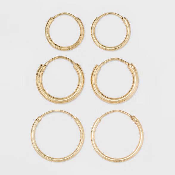 Gold Over Sterling Silver Endless Hoop Fine Jewelry Earring Set 3pc - A New Day™ Gold | Target
