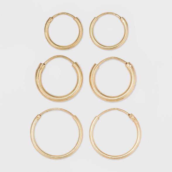 Gold Over Sterling Silver Endless Hoop Fine Jewelry Earring Set 3pc - A New Day™ Gold | Target