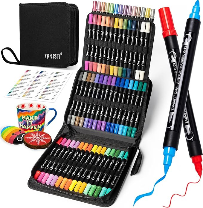 60 Colors Acrylic Paint Pens, Dual Tip Acrylic Paint Markers with Brush Tip and Fine Tip, Acrylic... | Amazon (US)
