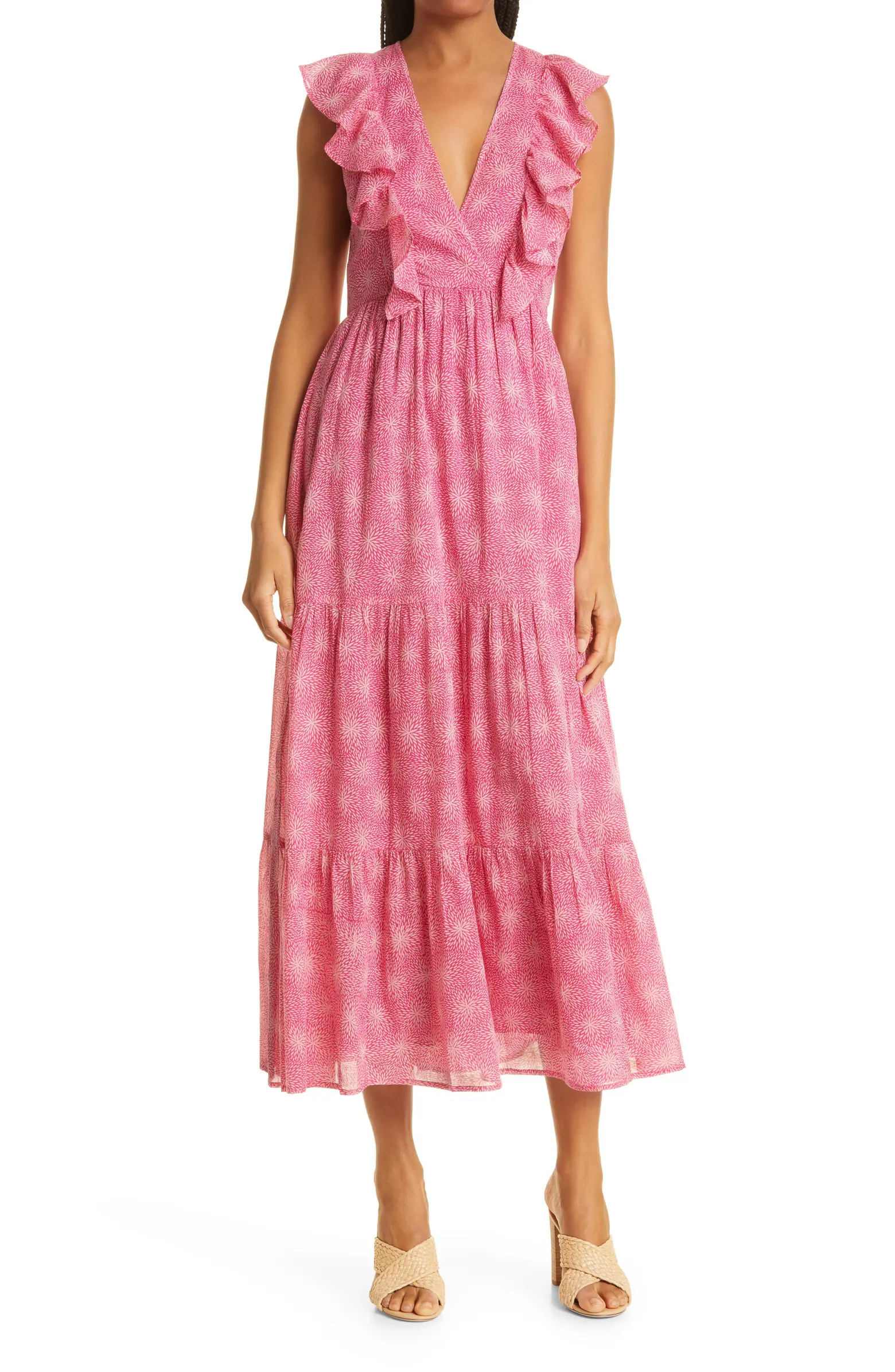 Orion Ruffle Floral Cotton Midi Dress | Nordstrom