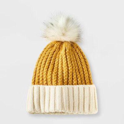 Girls' Colorblock Pom Beanie - Cat & Jack™ Yellow | Target