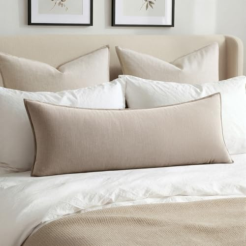 MIULEE Decorative Linen Lumbar Pillow Cover 14x36 Inch Natural Linen | Amazon (US)
