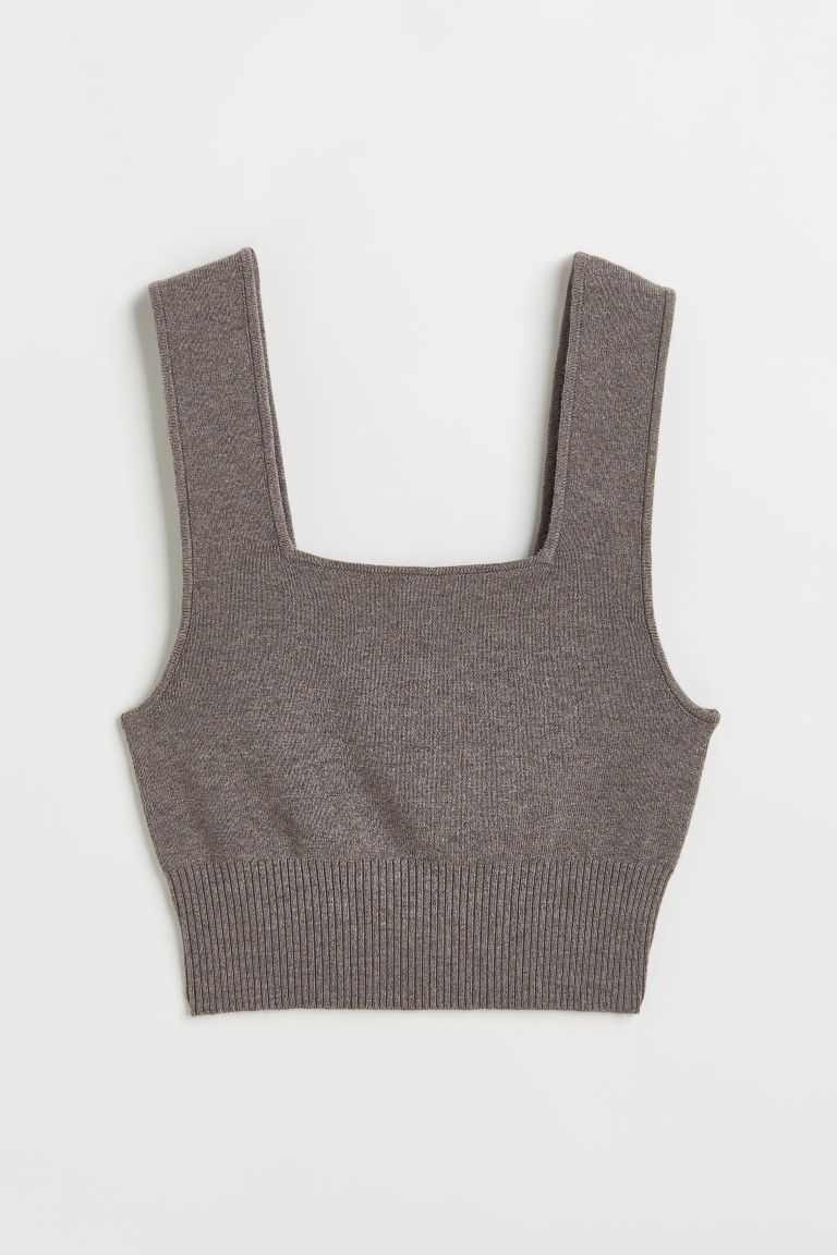 H & M - Fine-knit Crop Top - Brown | H&M (US + CA)