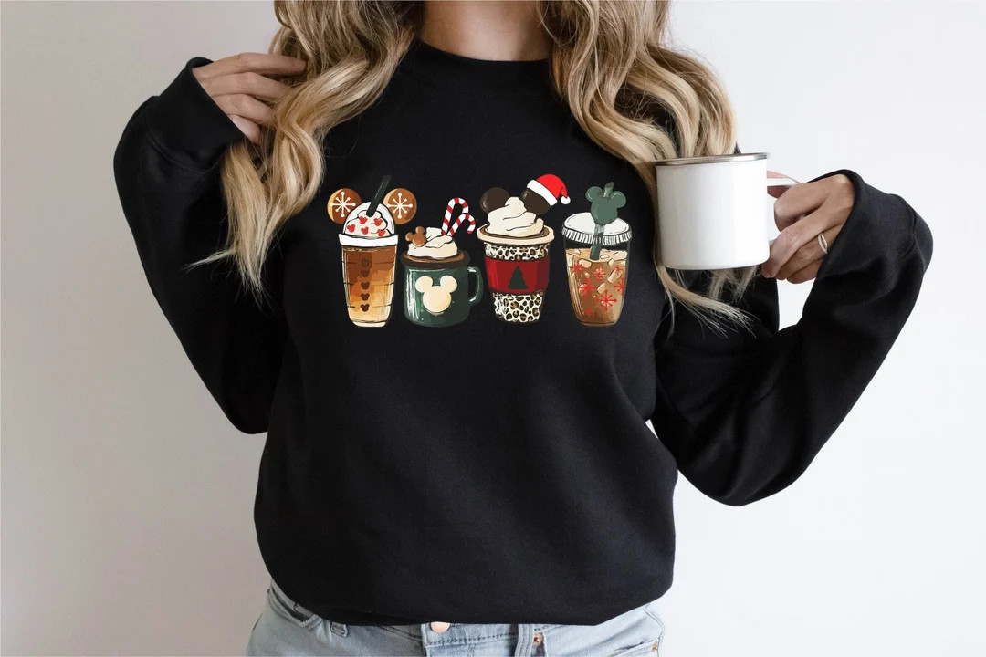 Disney Christmas Coffee Sweatshirt, Disney Christmas Latte Sweater, Christmas Coffee Hoodie, Disn... | Etsy (US)