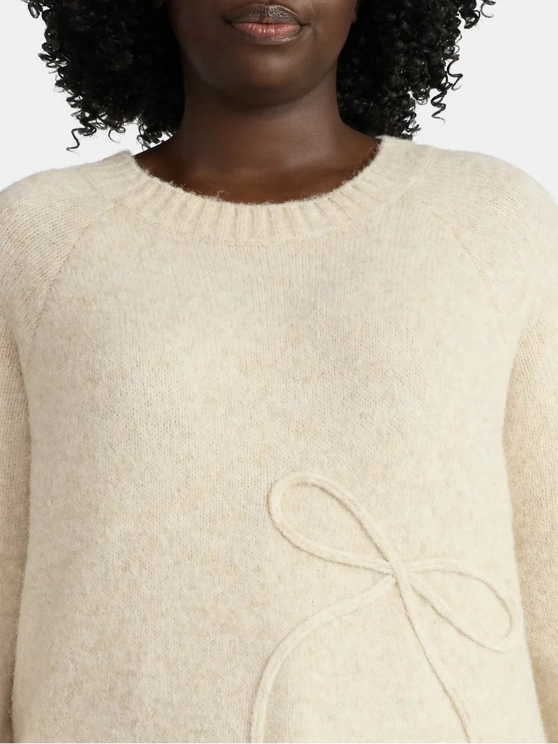 Terra & Sky Women’s Plus Bow Stitch Crewneck Sweater, Lightweight, Sizes 0X-4X - Walmart.com | Walmart (US)