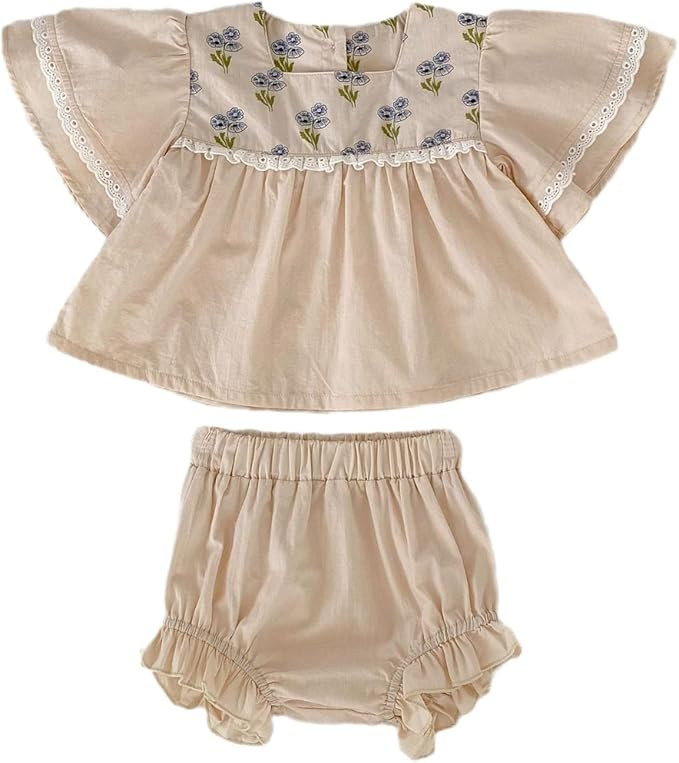 HOOLCHEAN Baby Infant Girls Summer Bubble Short Sleeve Ruffled Tops and Shorts Outfit | Amazon (US)