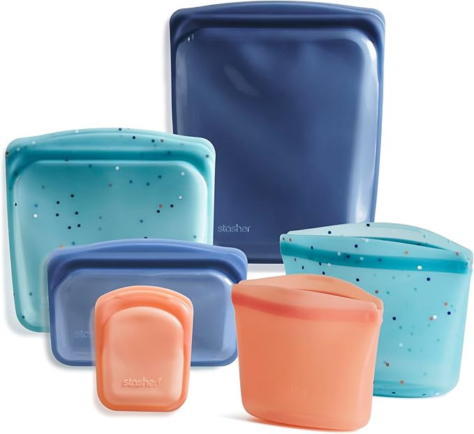 Stasher Premium Silicone Reusable Food Storage Bags, 6-Pack, Starter Kit, Sea Spray, Multi-Use Fo... | Amazon (US)
