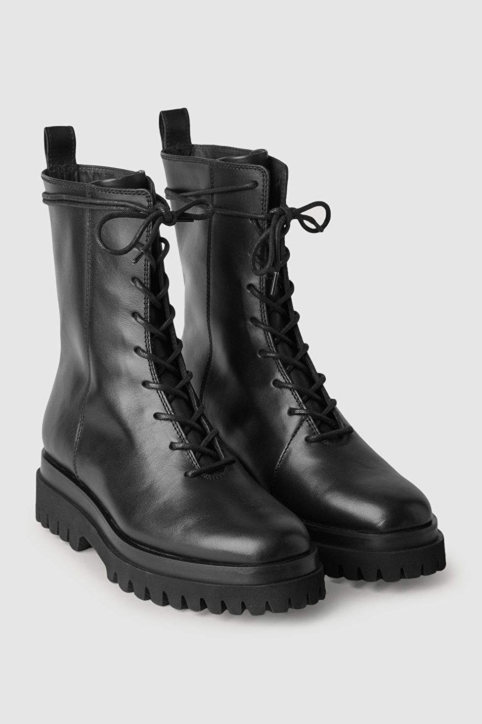 LEATHER LACE-UP CHUNKY BOOTS - Black - COS | COS (US)