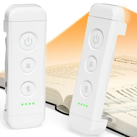 Glocusent USB Rechargeable Book Light for Bed, Mini Portable Clip-on Reading Light, 3 Amber Colors & 5 Brightness Dimmable, Compact & Long Lasting Personal Reading Light, Perfect Gift for Book Lovers | Walmart (US)