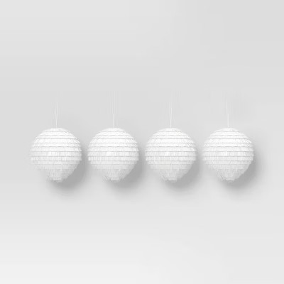 4ct 150mm Christmas Ornament Set White Fringe - Wondershop™ | Target