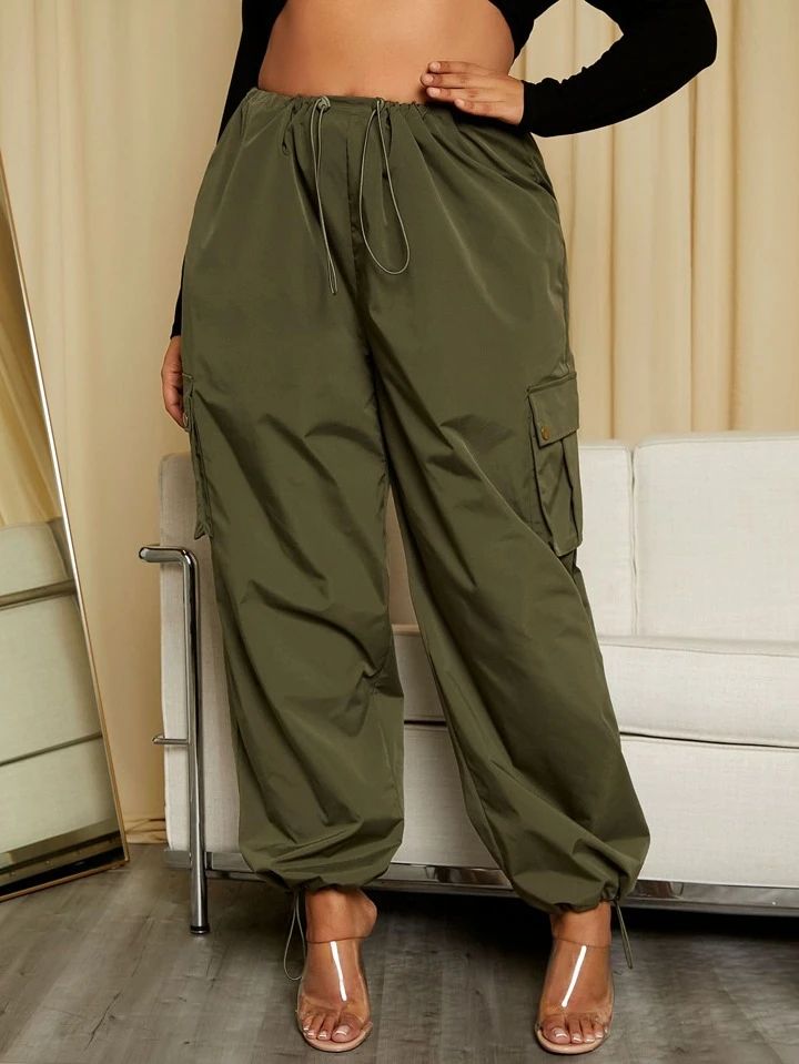 SHEIN SXY Plus Flap Pocket Drawstring Waist Cargo Pants | SHEIN