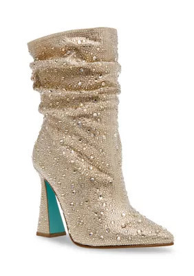 Betsey Johnson Women's Mac Rhinestone Booties, Gold, 6.5M | Belk
