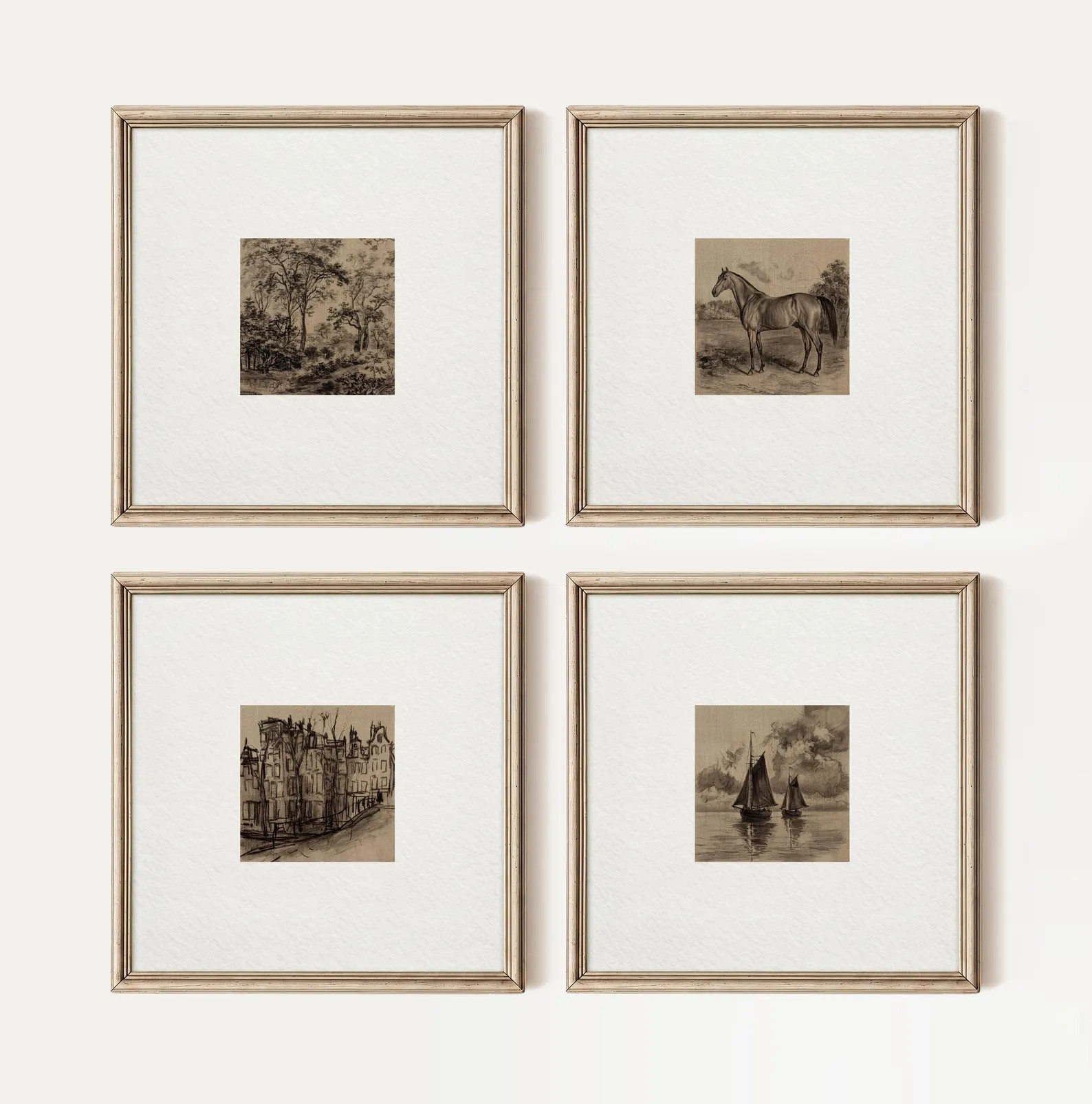 Vintage Gallery Wall Set of 4 | Neutral Antique Sketch Prints | Modern Farmhouse Wall Art | Digit... | Etsy (Global)