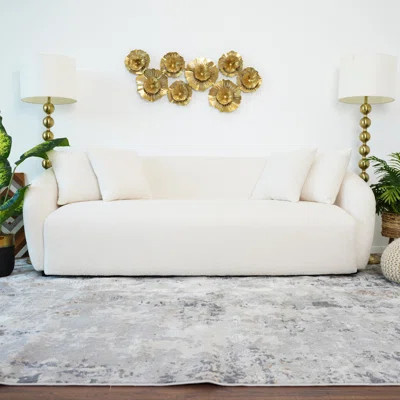 Linden Ivory Boucle Sofa with Solid Wood Construction and Mid-Century Contemporary Design Couches For Living Room 43.3"D x 84.6"W x 29.5"H | Wayfair North America