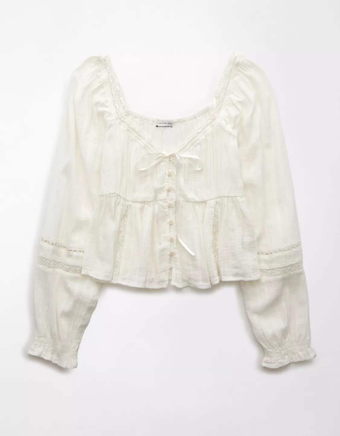 AE Long-Sleeve Babydoll Blouse | American Eagle Outfitters (US & CA)